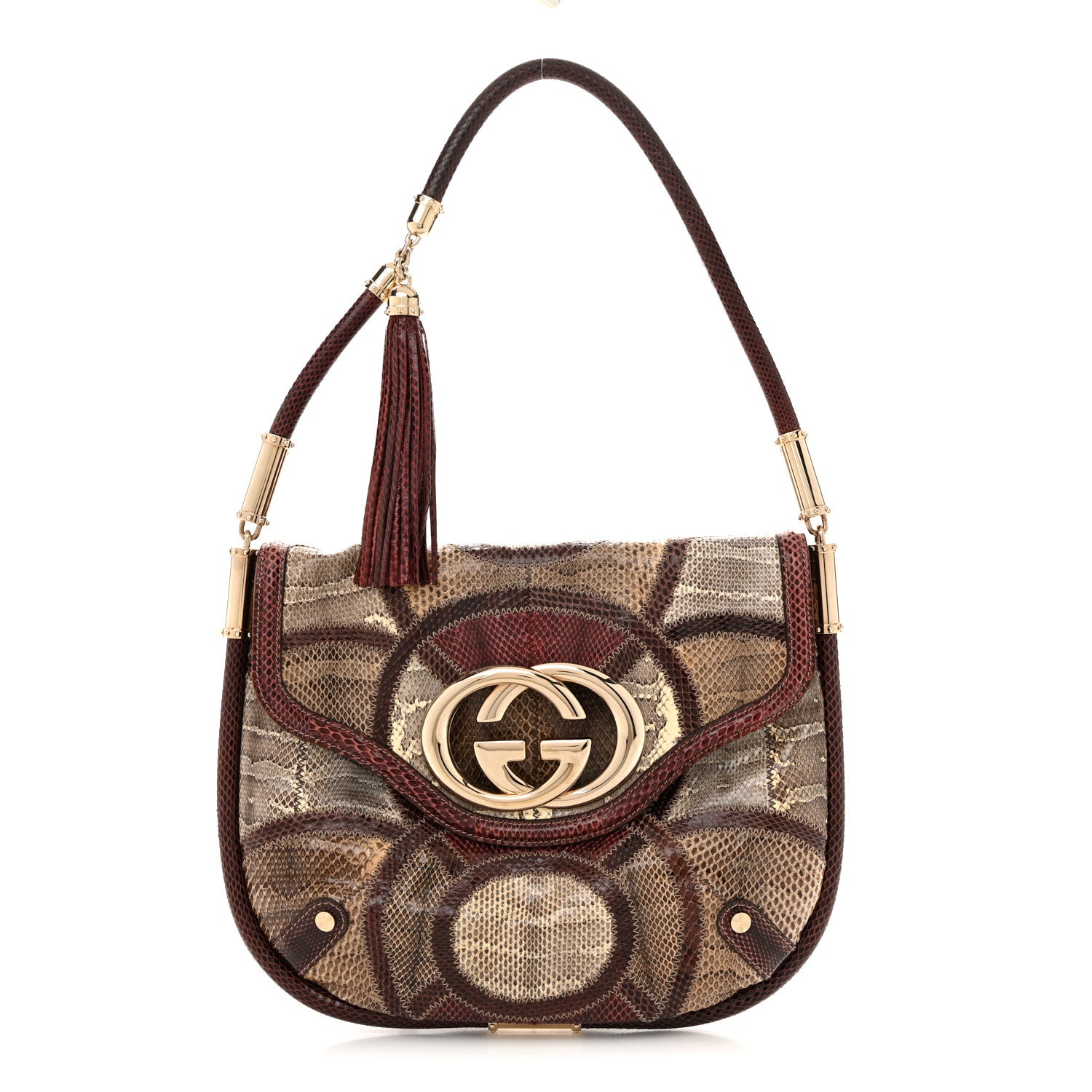 Gucci Snakeskin Medium Britt Tassel Shoulder Bag Red Multicolor 1 of 13