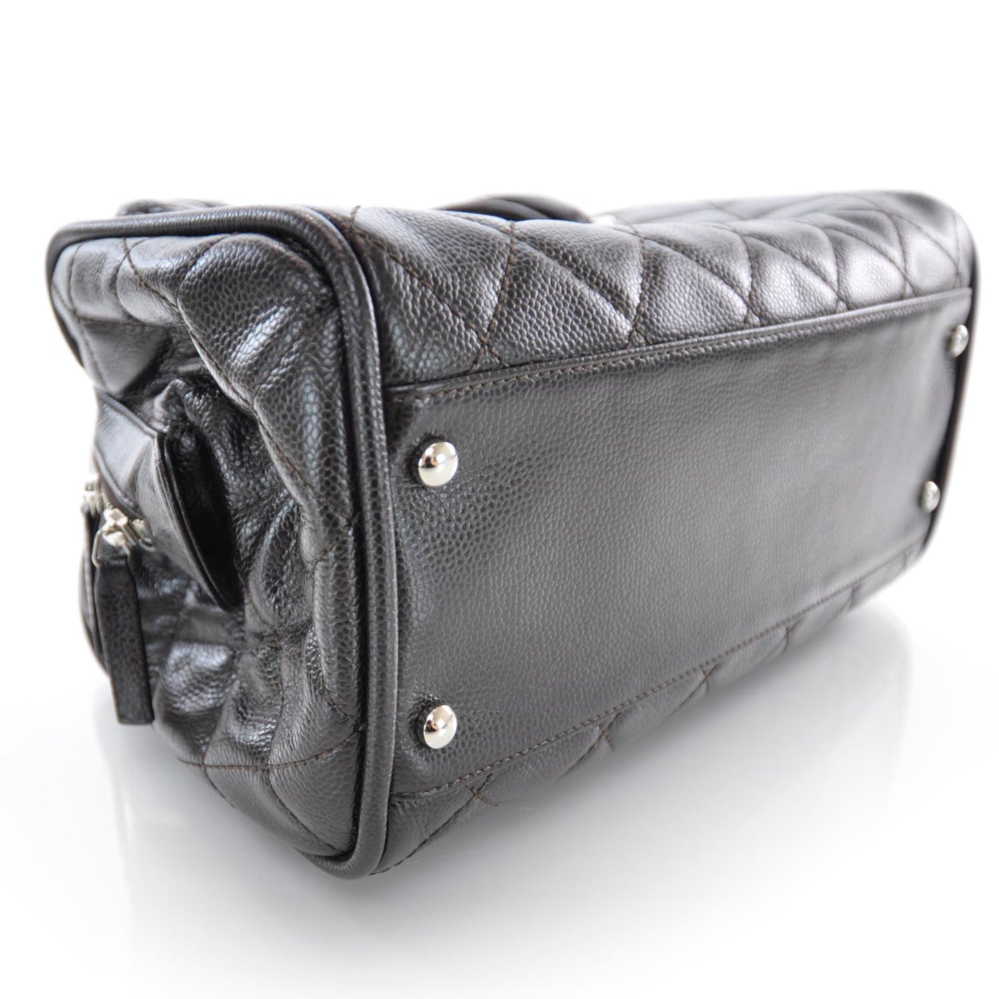 Caviar Quilted Timeless Bowler Brown
