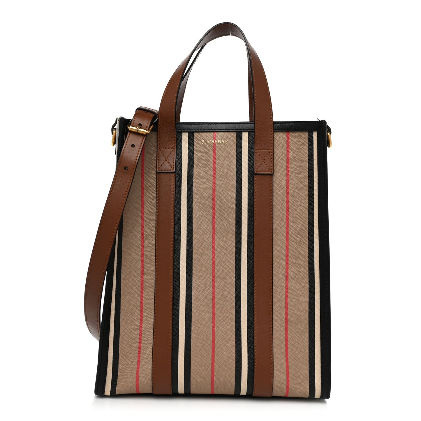E-Canvas Stripe Small Portrait Tote Bag Brown