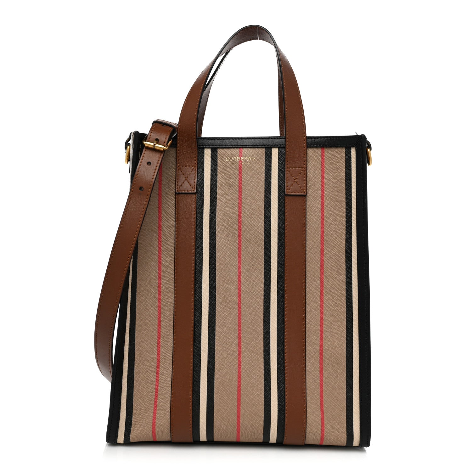 Burberry E-Canvas Stripe Small Portrait Tote Bag Brown 1 of 14