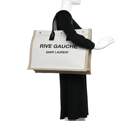 Saint Laurent Linen Calfskin Rive Gauche Tote Optic White 2 of 14