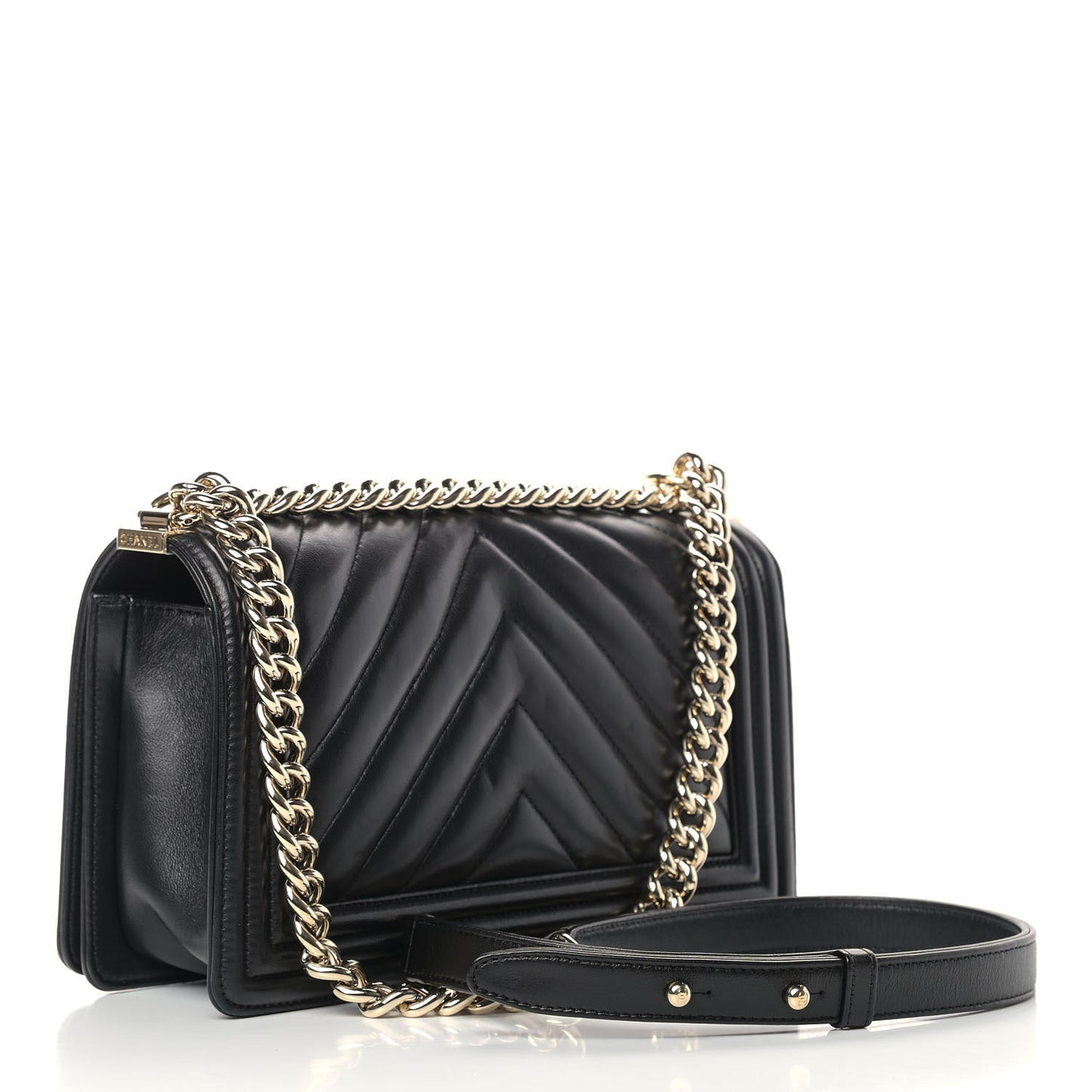 Lambskin Chevron Quilted Medium Boy Flap Black
