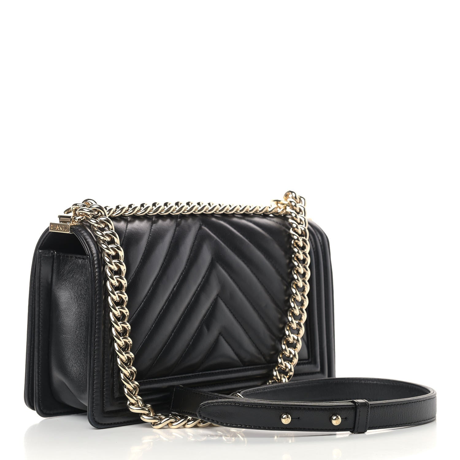 Chanel Lambskin Chevron Quilted Medium Boy Flap Black 3 of 16