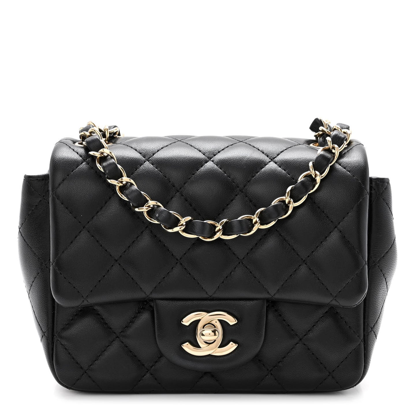 Lambskin Quilted Mini Square Flap Black