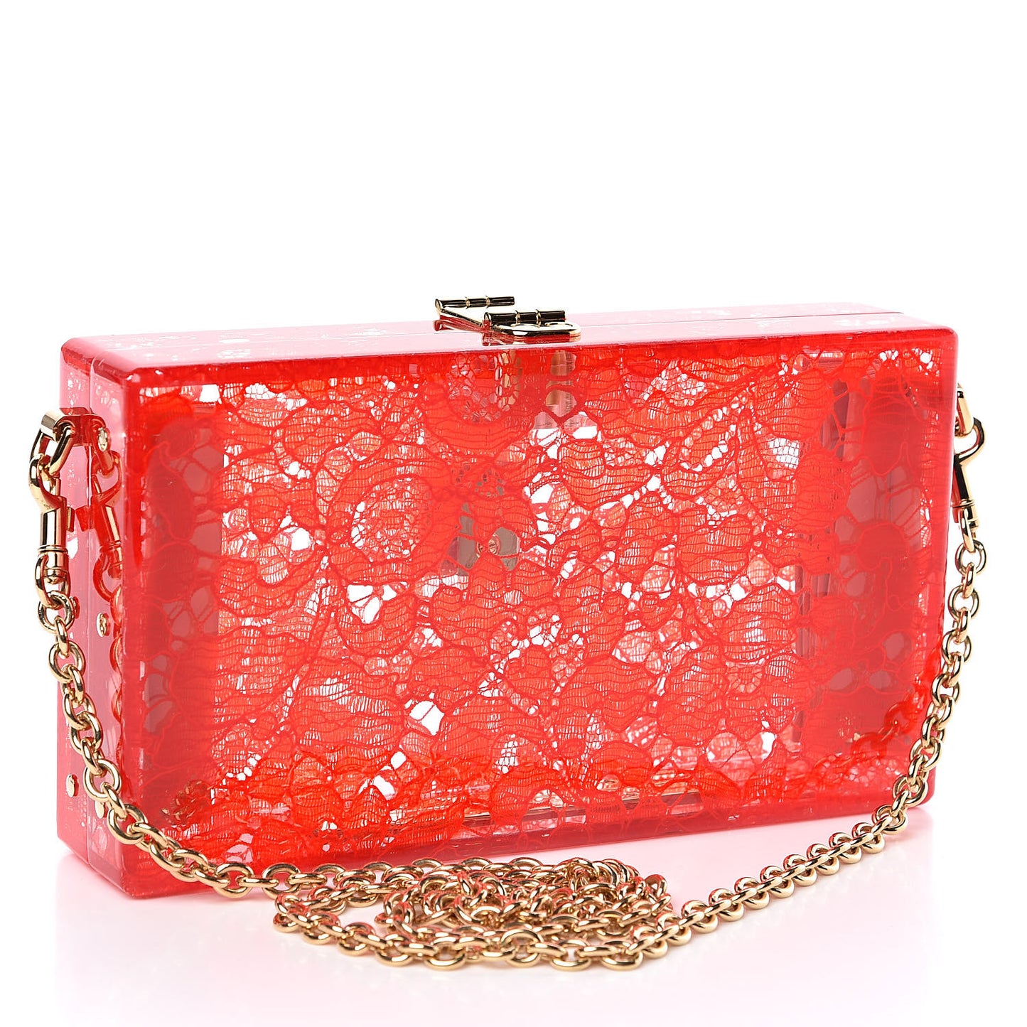 Plexiglass Lace Dolce Box Clutch Red