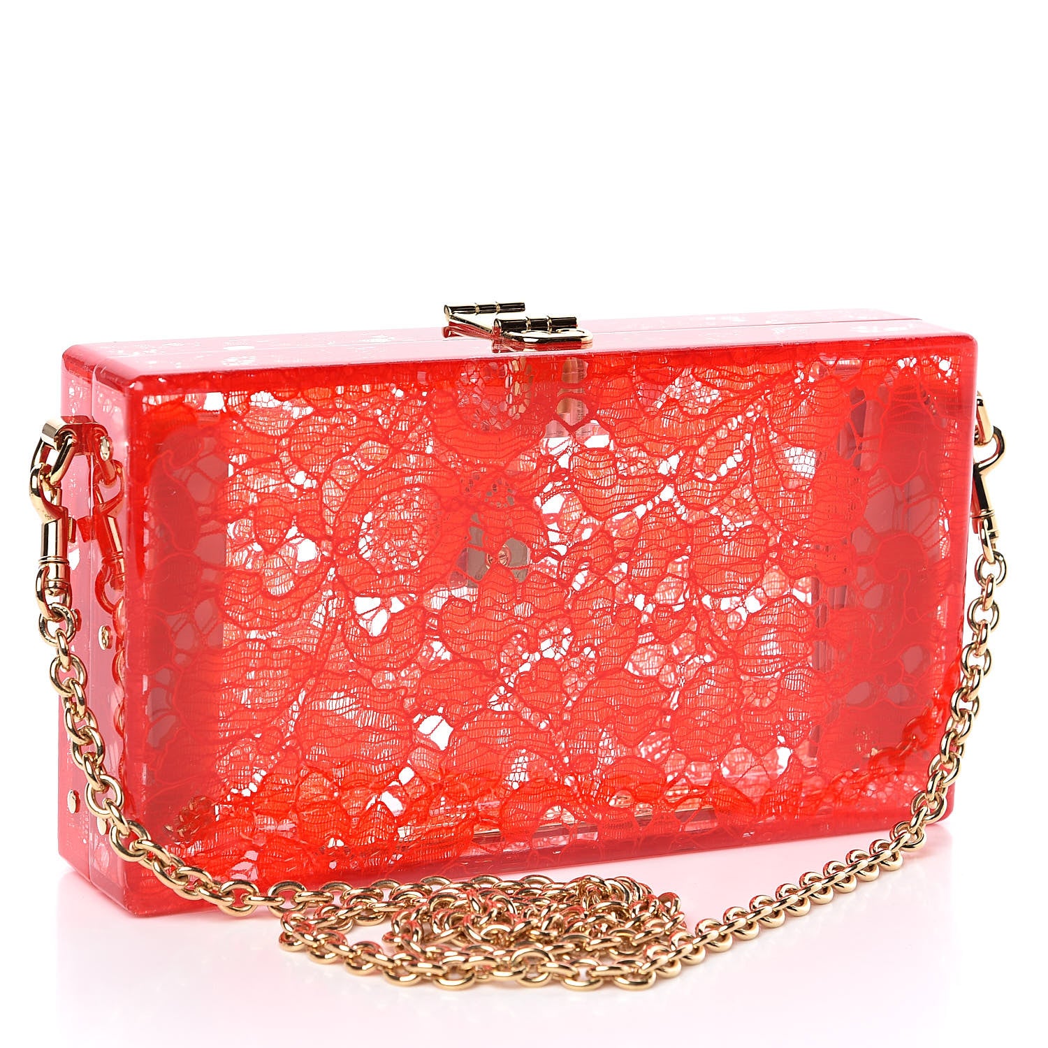 Dolce & Gabbana Plexiglass Lace Dolce Box Clutch Red 3 of 9