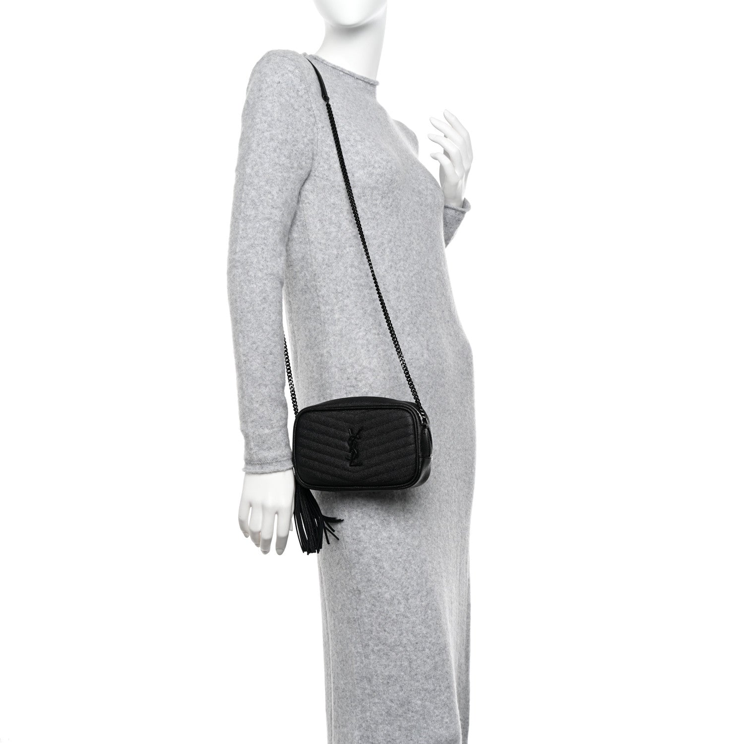 Saint Laurent Grain De Poudre Matelasse Monochrome Monogram Mini Lou Camera Bag Black 2 of 10