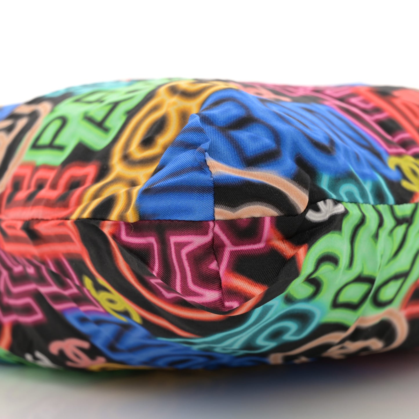 Caviar Fabric Graffiti Foldable Tote Bag With Chain Black Multicolor