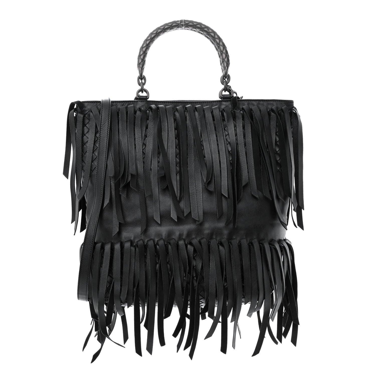 Bottega Veneta Nappa Fringe Woven Handle Tote Black 1 of 14