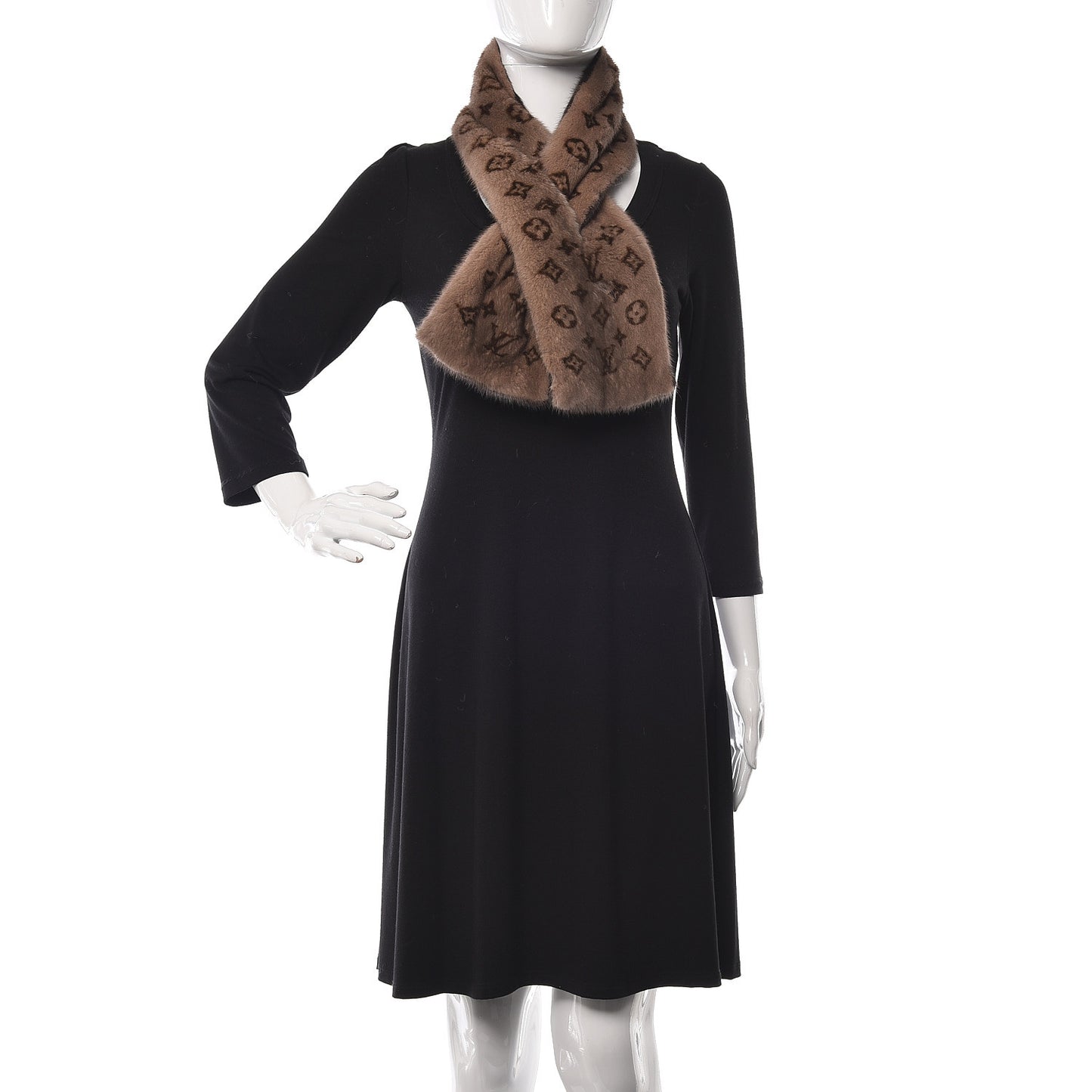 Monogram Vison Fur Scarf Stole Wrap Beige