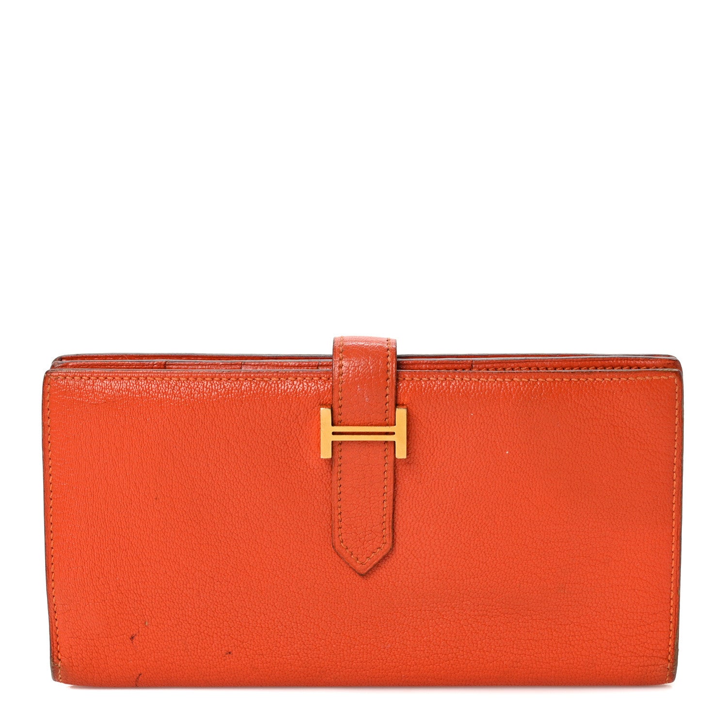 Hermes Chèvre Mysore Bearn Gusset Wallet Feu 1 of 12