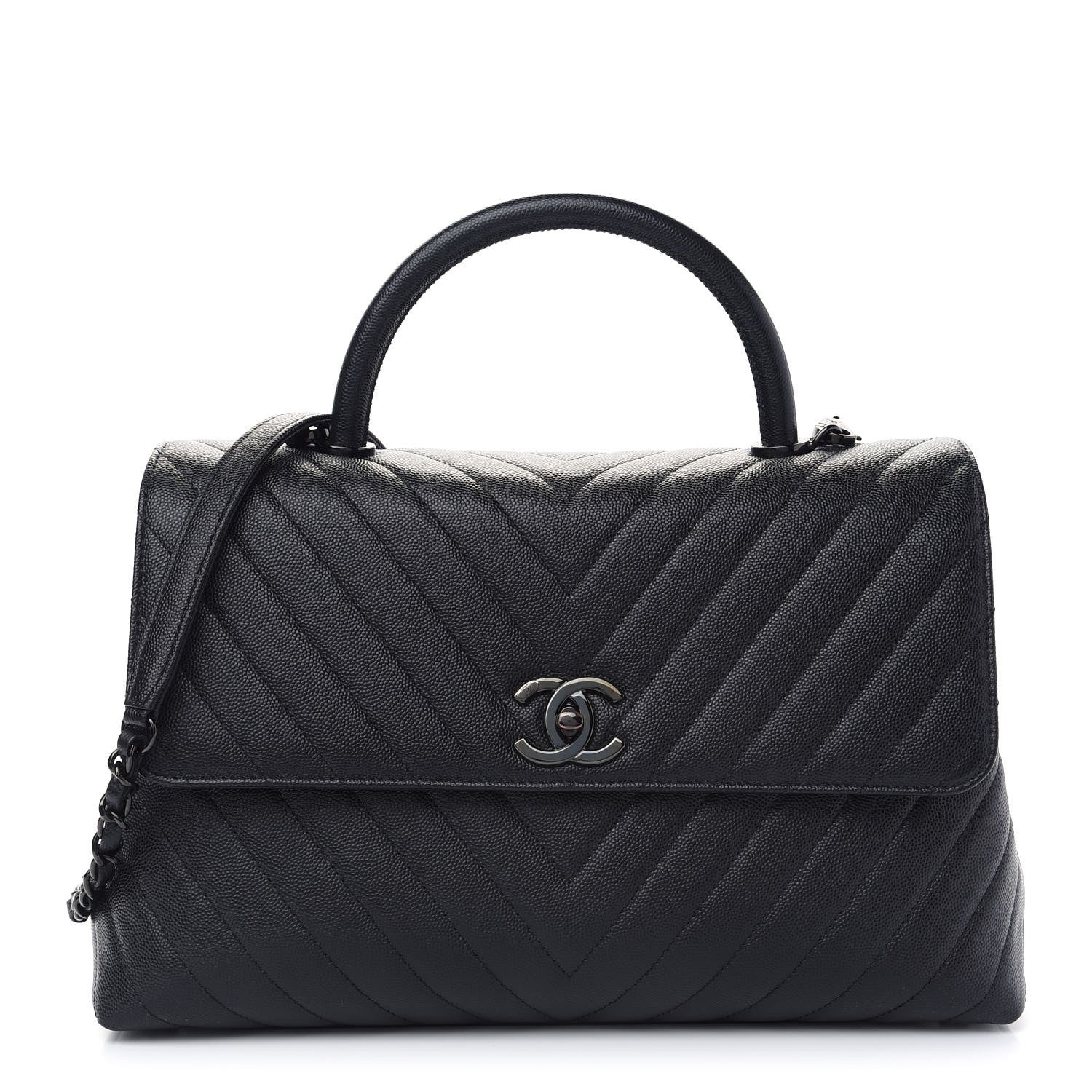 Chanel Caviar Chevron Quilted Medium Coco Handle Flap So Black 1 of 8