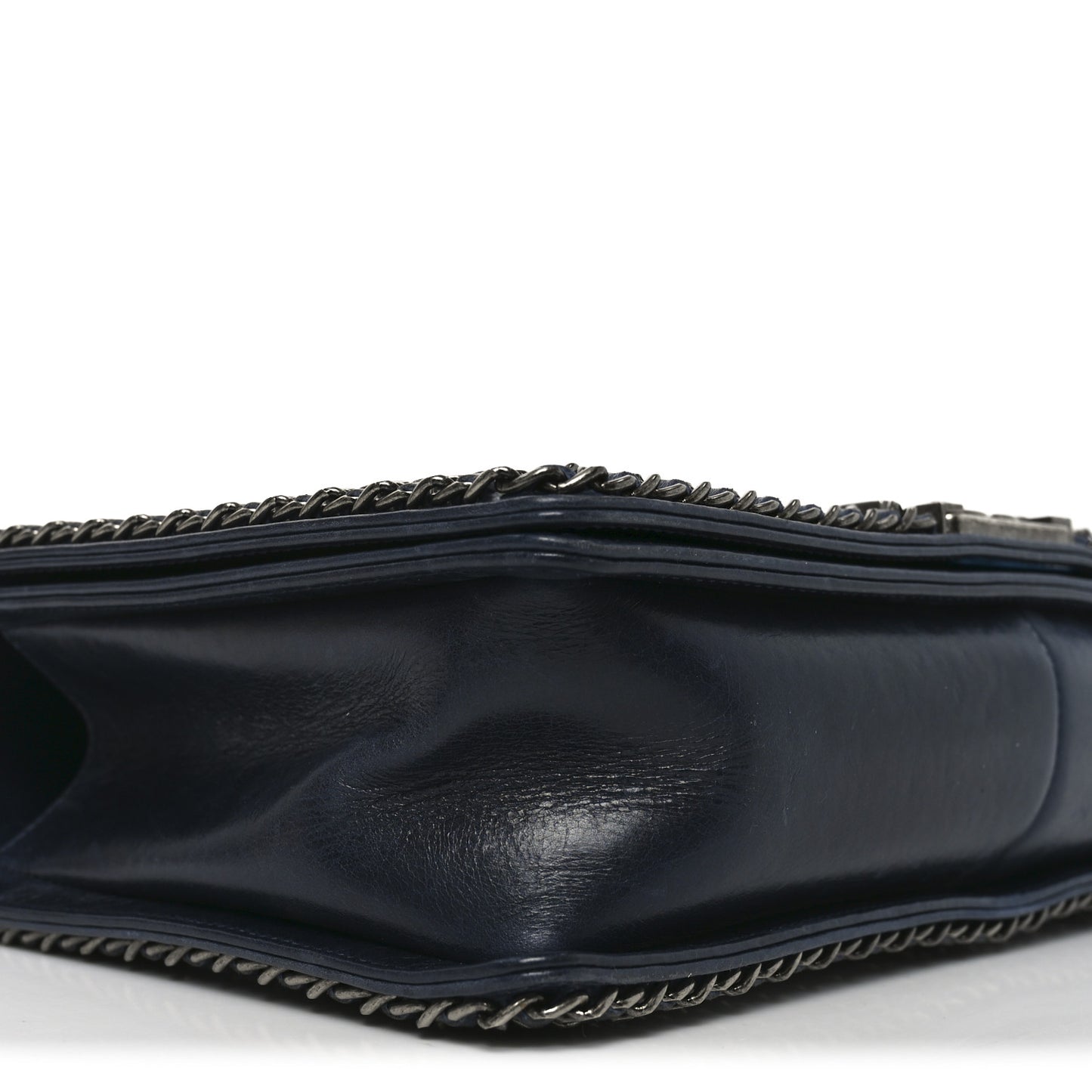 Glazed Calfskin Quilted New Medium Boy Chained Flap Navy