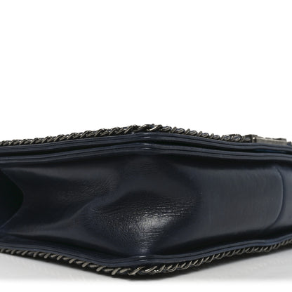 Chanel Glazed Calfskin Quilted New Medium Boy Chained Flap Navy 9 of 10