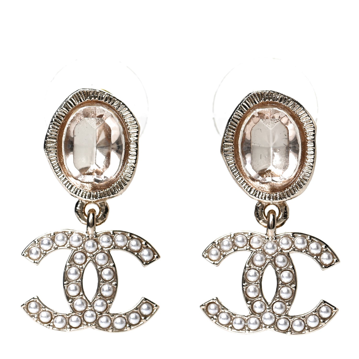 Chanel Crystal Pearl CC Drop Earrings Gold 1 of 4