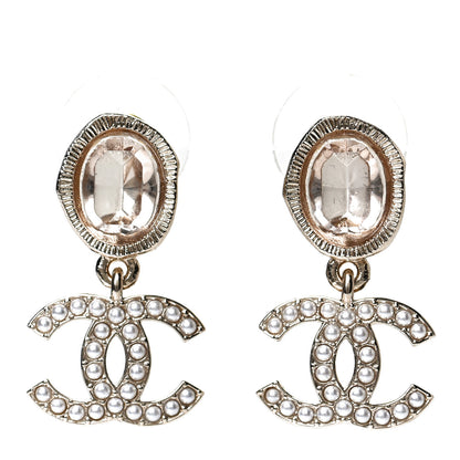 Chanel Crystal Pearl CC Drop Earrings Gold 1 of 4