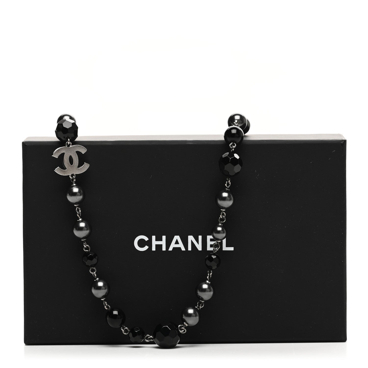 Chanel Ruthenium Pearl Beaded CC Long Necklace Black 6 of 6