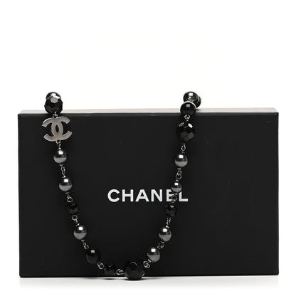 Chanel Ruthenium Pearl Beaded CC Long Necklace Black 6 of 6