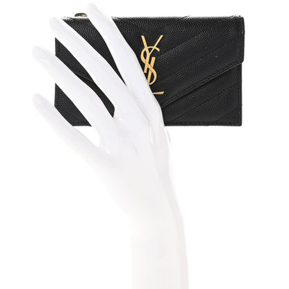Saint Laurent Grain De Poudre Matelasse Chevron Monogram Compact Wallet Black 2 of 6