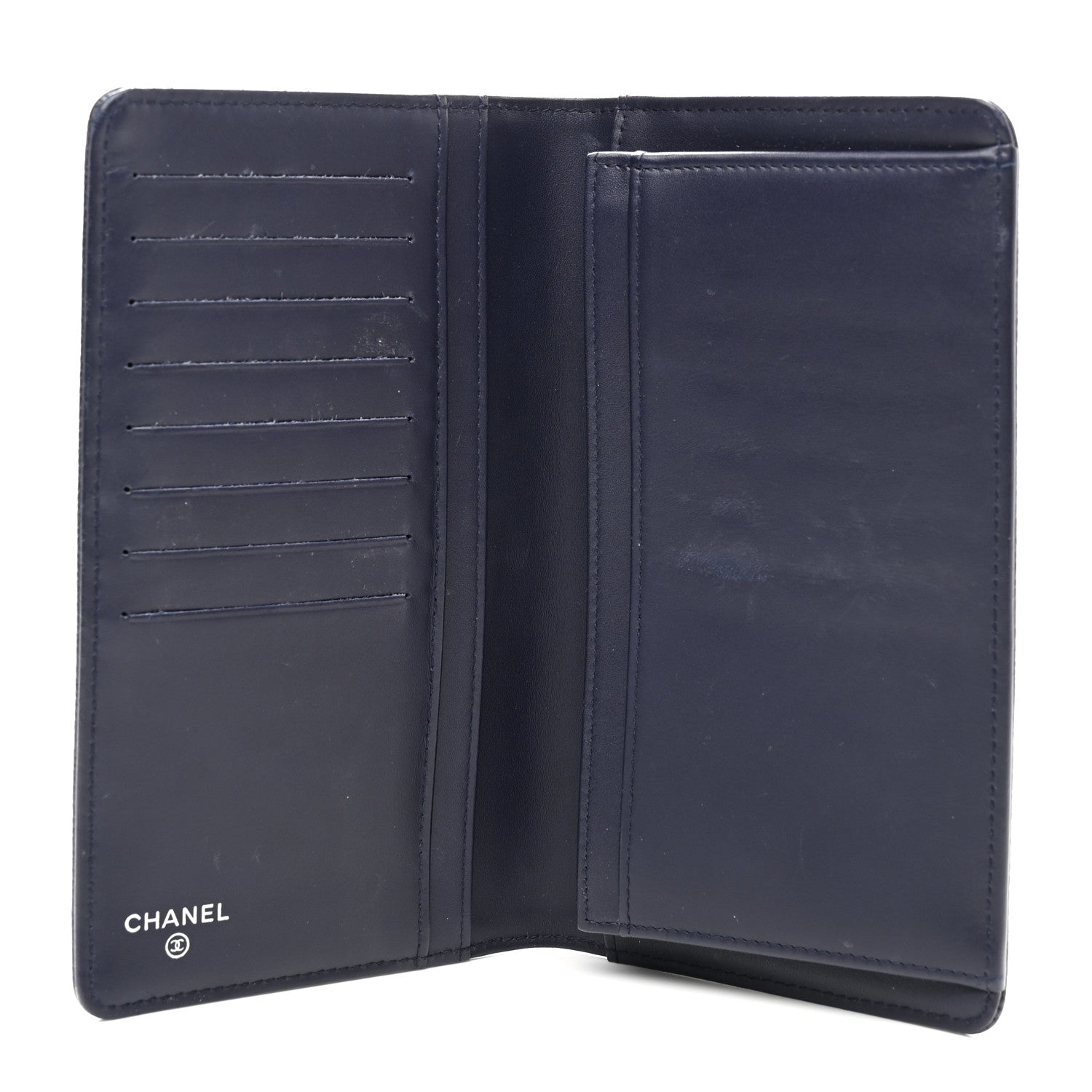 Chanel Caviar Timeless CC Yen Wallet Dark Blue 5 of 12