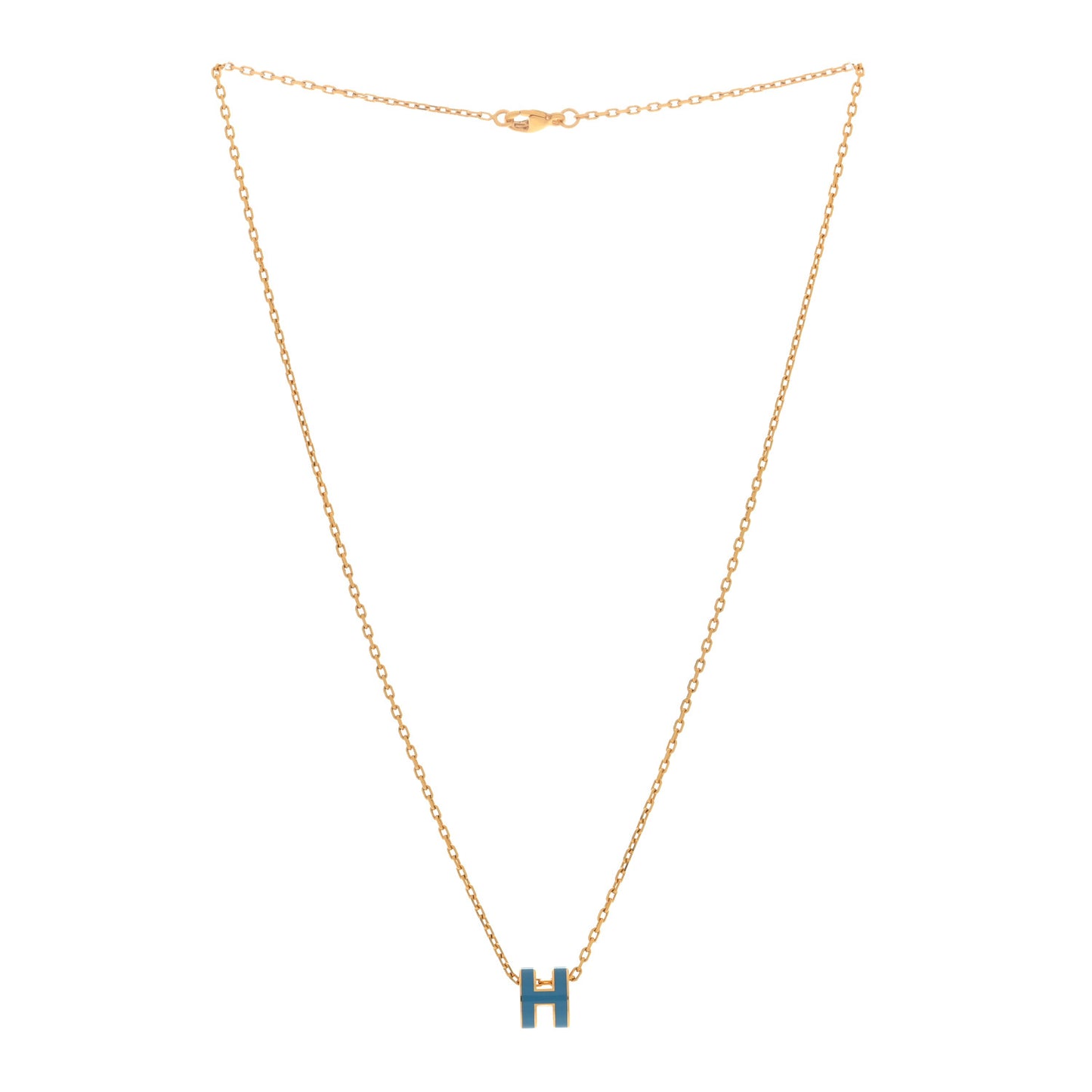 Lacquered Gold Mini Pop H Pendant Necklace Bleu Jean