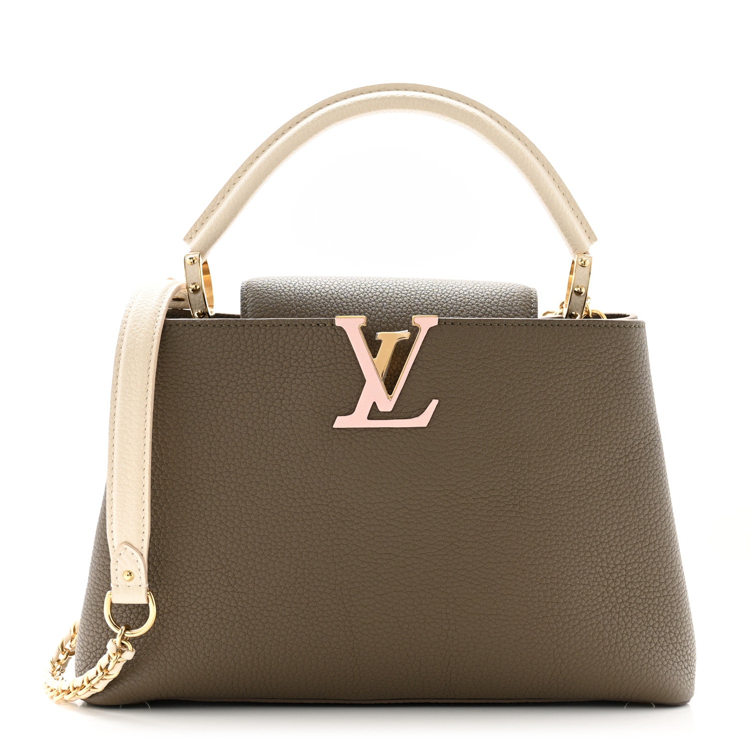 Louis Vuitton Taurillon Capucines MM Smokey Brown Green Creme Pink 1 of 9