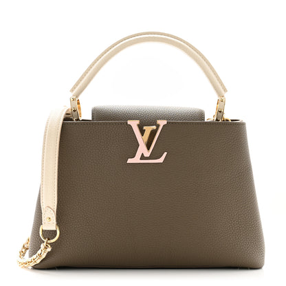 Louis Vuitton Taurillon Capucines MM Smokey Brown Green Creme Pink 1 of 9