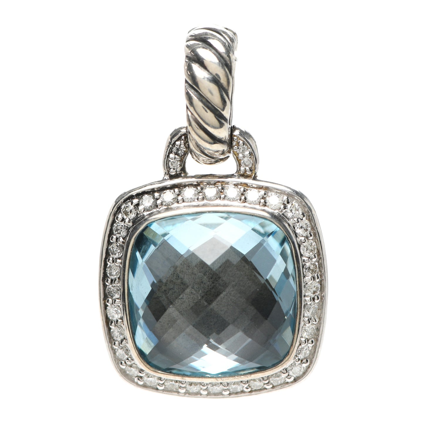 Sterling Silver Diamond Blue Topaz 11mm Albion Enhancer Pendant