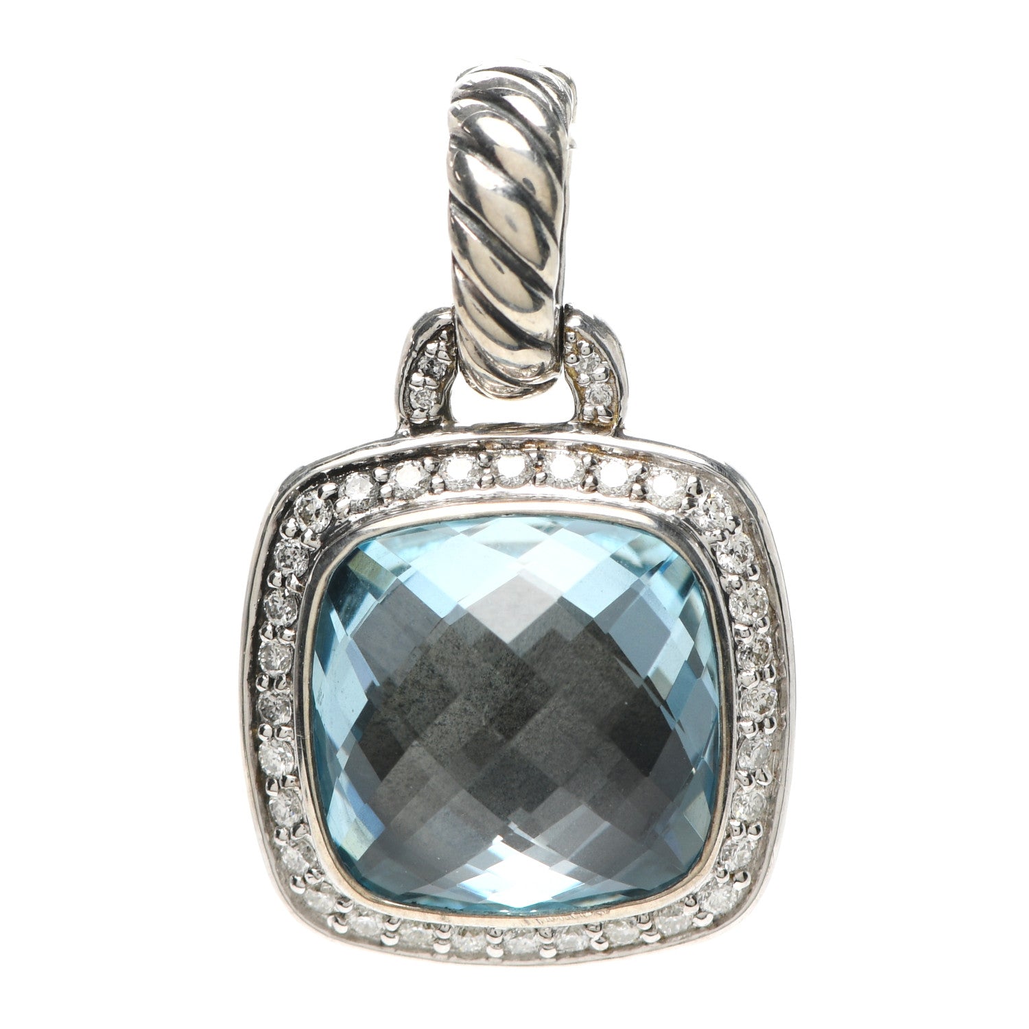 David Yurman Sterling Silver Diamond Blue Topaz 11mm Albion Enhancer Pendant 1 of 2