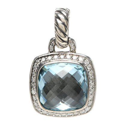 David Yurman Sterling Silver Diamond Blue Topaz 11mm Albion Enhancer Pendant 1 of 2