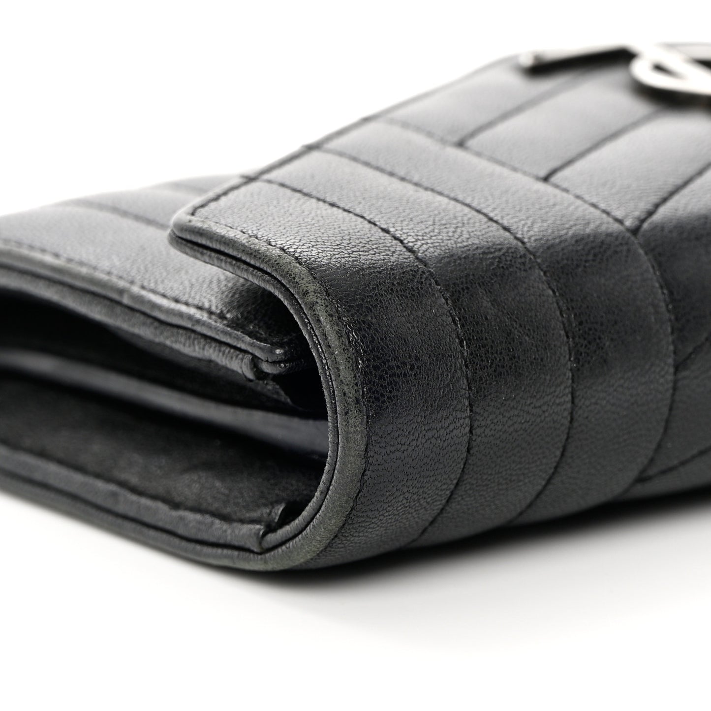 Lambskin Mixed Matelasse Quilted Large Monogram Envelope Wallet Black