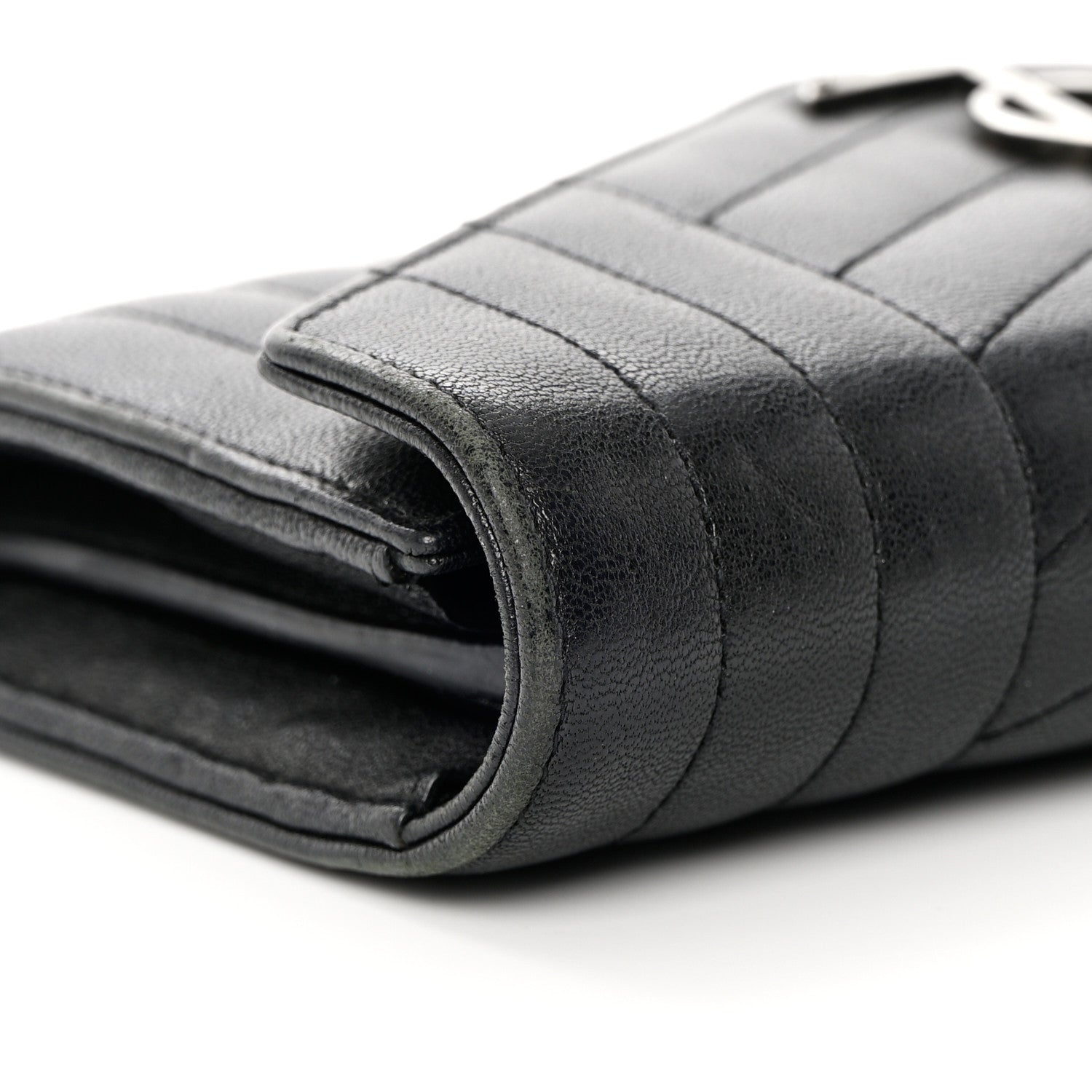 Saint Laurent Lambskin Mixed Matelasse Quilted Large Monogram Envelope Wallet Black 13 of 15