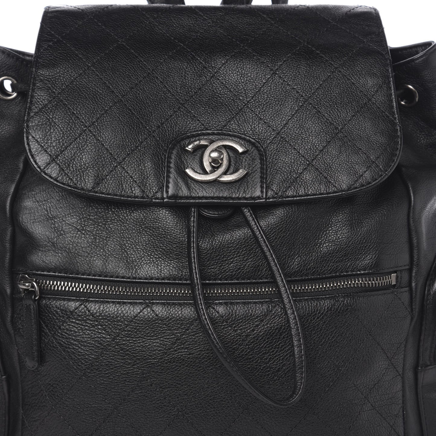 Grained Calfskin Stitched Pocket Backpack Black