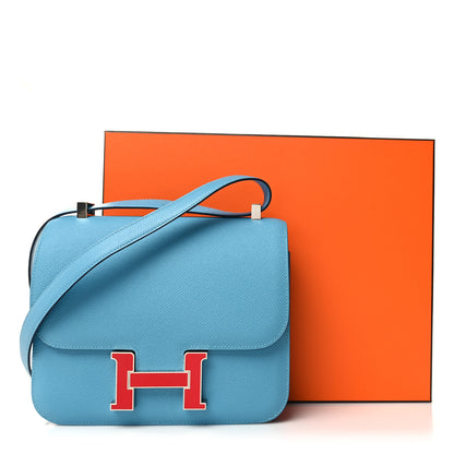 Hermes Epsom Enamel Constance 24 Bleu du Nord Rouge 12 of 12