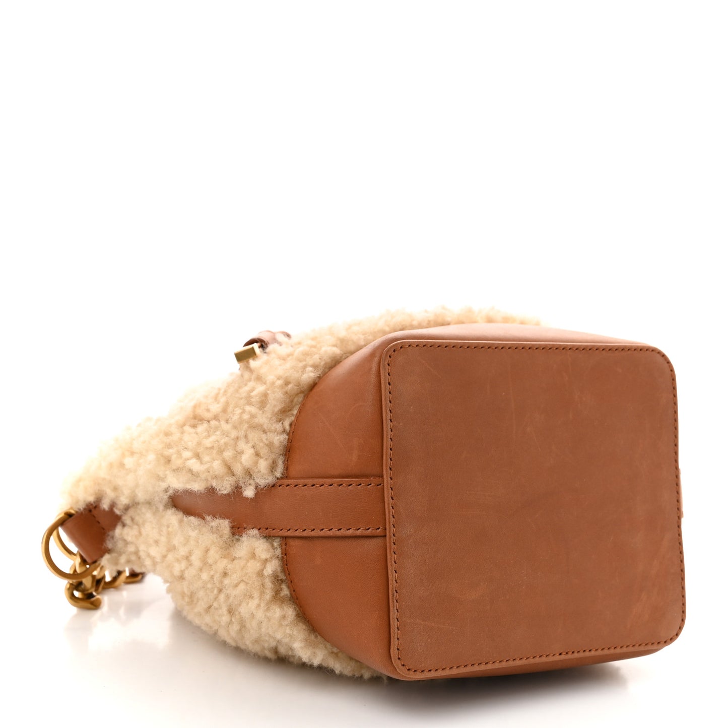 Shearling Calfskin Small Emmanuelle Bucket Bag Natural Beige Brick