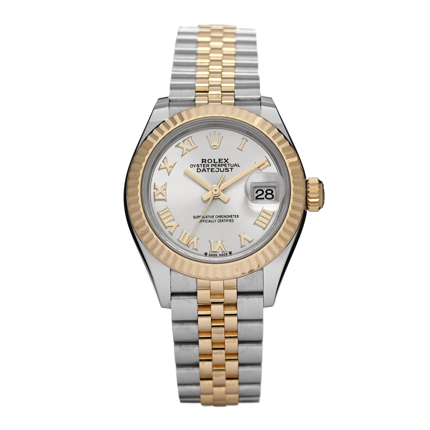 Stainless Steel 18K Yellow Gold 28mm Oyster Perpetual Datejust Watch Silver Roman 279173