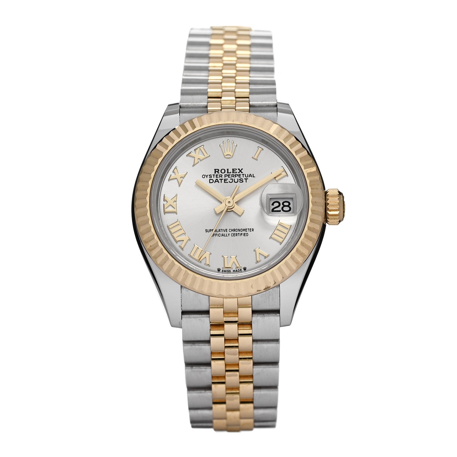 Rolex Stainless Steel 18K Yellow Gold 28mm Oyster Perpetual Datejust Watch Silver Roman 279173 1 of 5