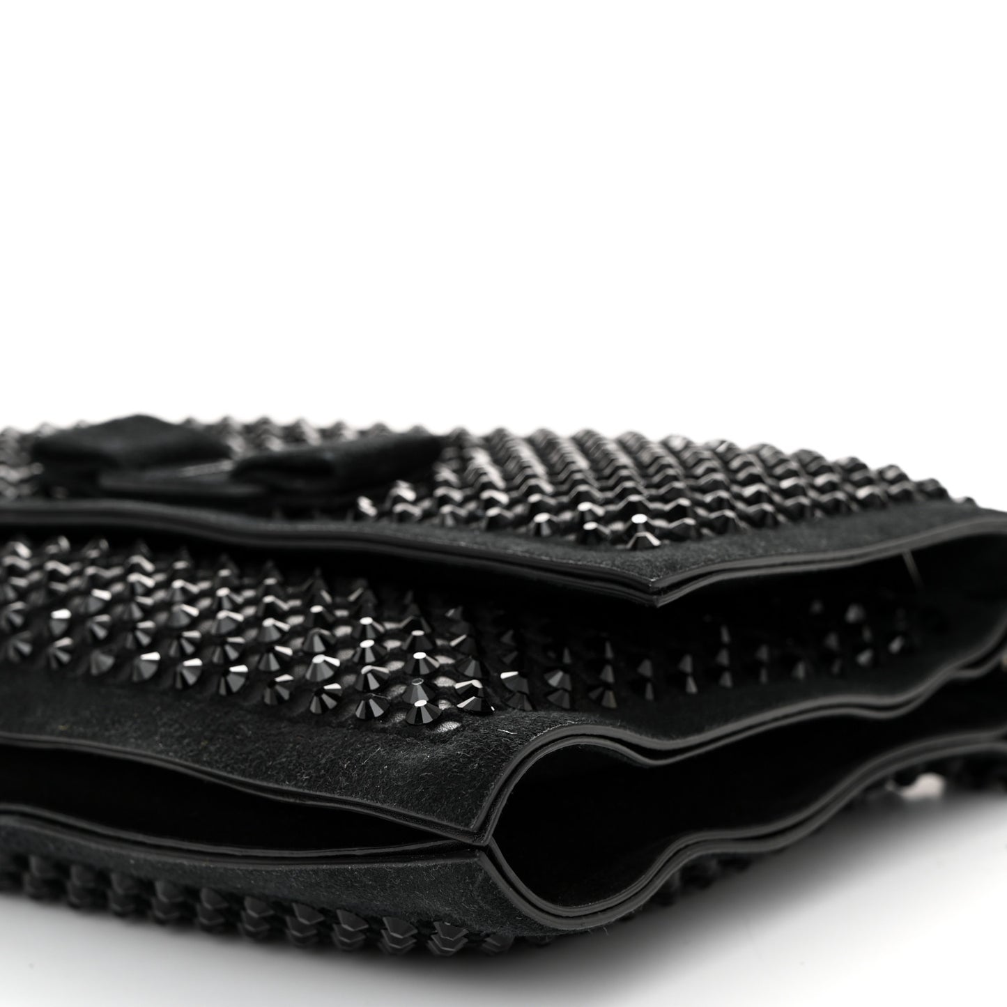 Suede Crystal Embellished Small Viva Bow Shoulder Bag Black