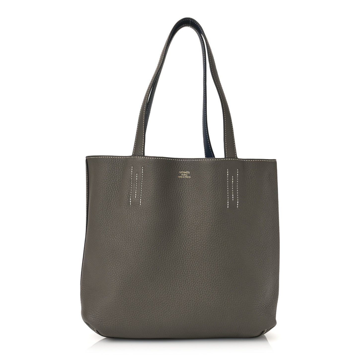 Taurillon Clemence Double Sens 36 Reversible Tote Etain Bleu Nuit