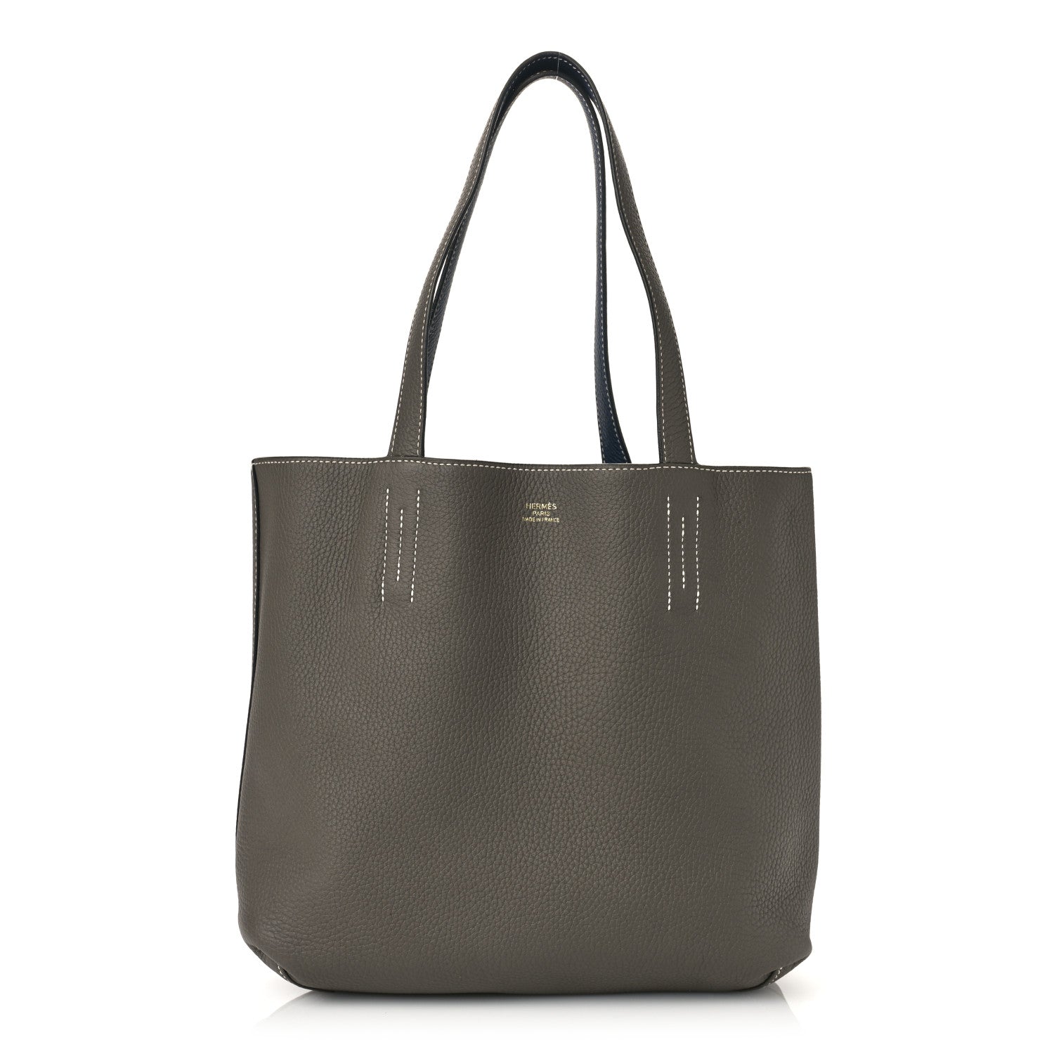 Hermes Taurillon Clemence Double Sens 36 Reversible Tote Etain Bleu Nuit 1 of 7