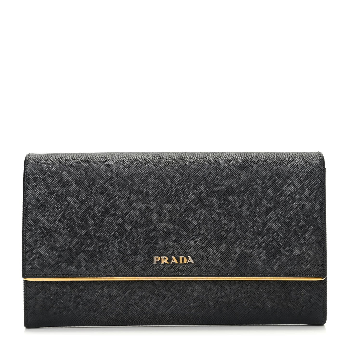 Saffiano Metal Bar Continental Flap Wallet Black