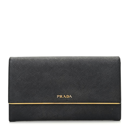 Prada Saffiano Metal Bar Continental Flap Wallet Black 1 of 6