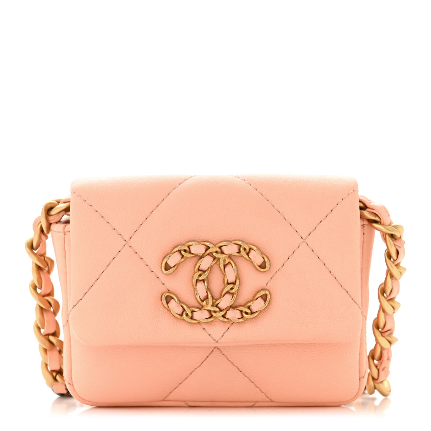 Lambskin Quilted Chanel 19 Flap Belt Bag Light Orange