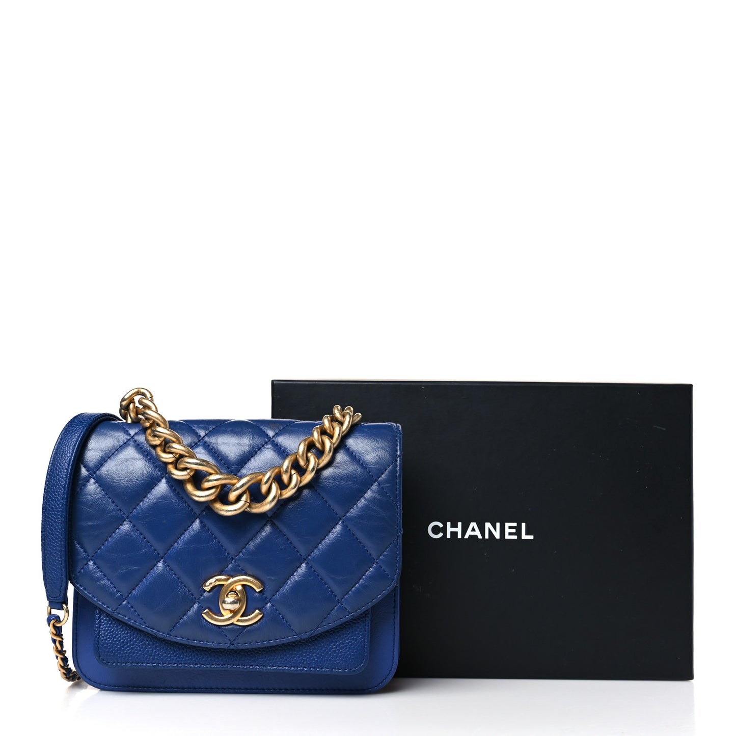 Calfskin Caviar Quilted Mini Chain Handle Flap Blue
