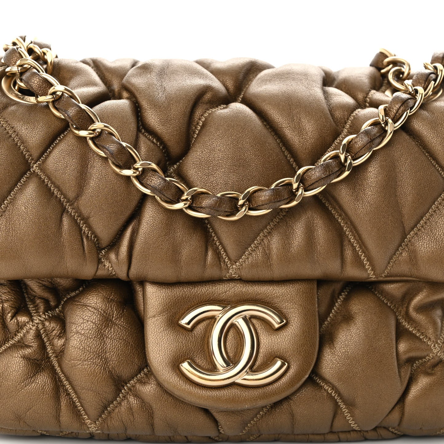 Lambskin Small Bubble Quilt Flap Bag Gold