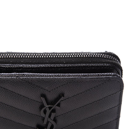 Saint Laurent Grain De Poudre Matelasse Chevron Monogram Compact Zip Around Wallet Black 9 of 11