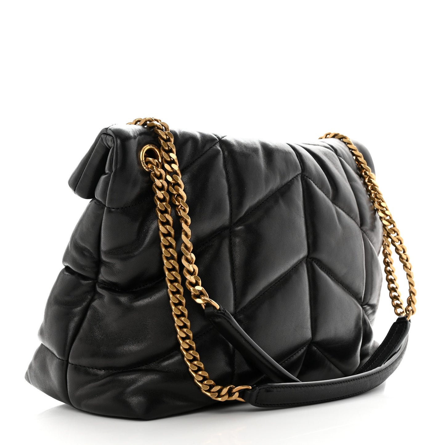 Lambskin Quilted Medium Loulou Puffer Monogram Chain Satchel Black