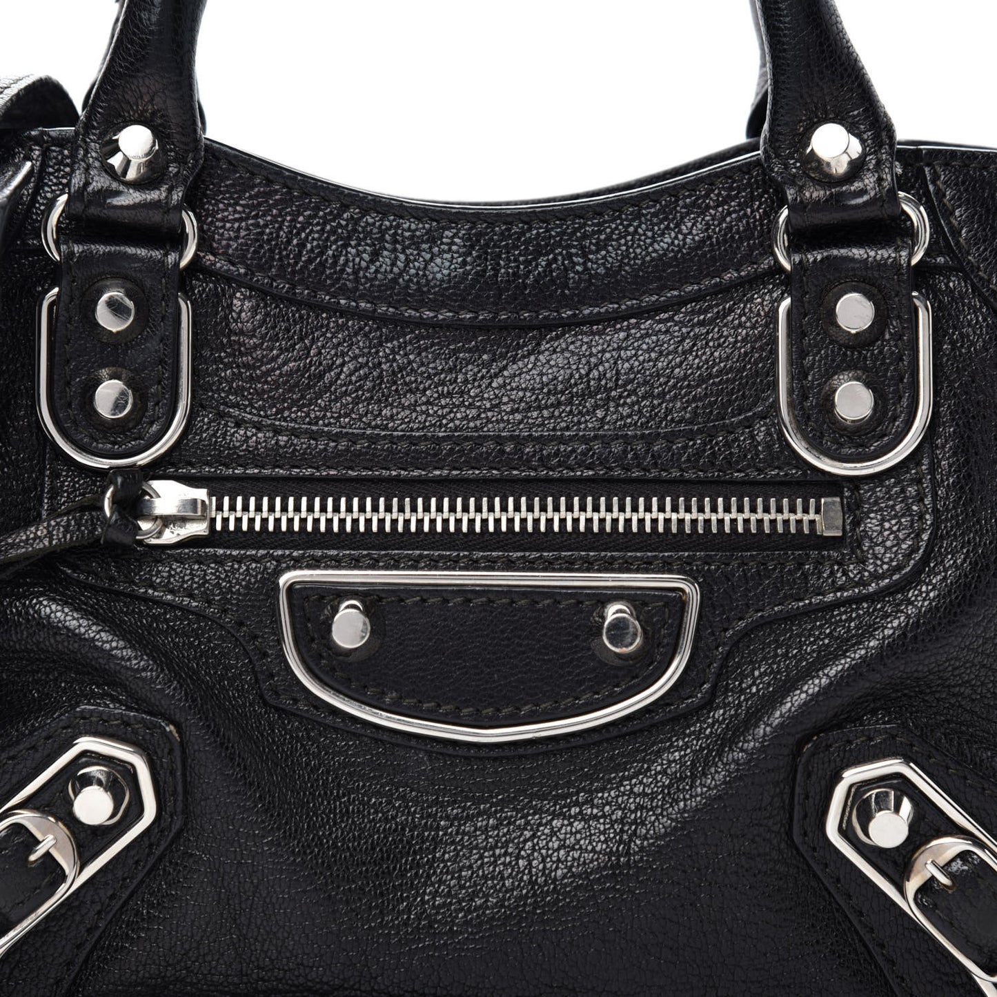 Chevre Silver Metallic Edge Hardware Mini City Black