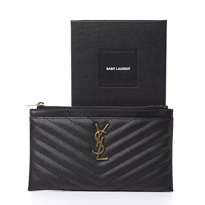Saint Laurent Grain De Poudre Chevron Monogram Bill Pouch Black 8 of 8