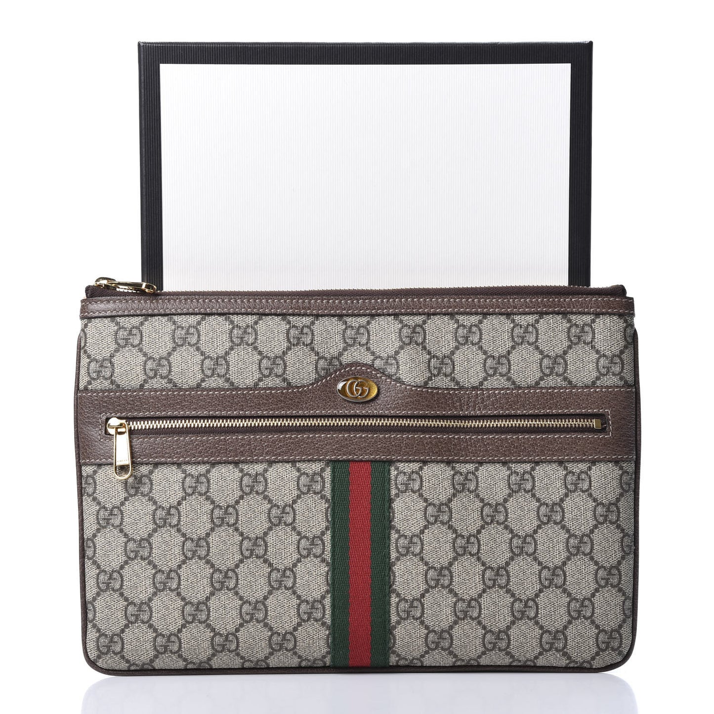 GG Supreme Monogram Large Ophidia Pouch Clutch Brown